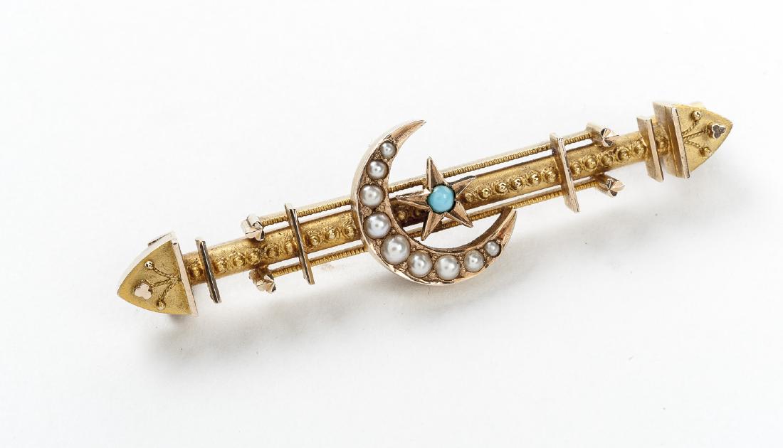 Victorian 14K Moon and Star Bar Pin (1 of 2)