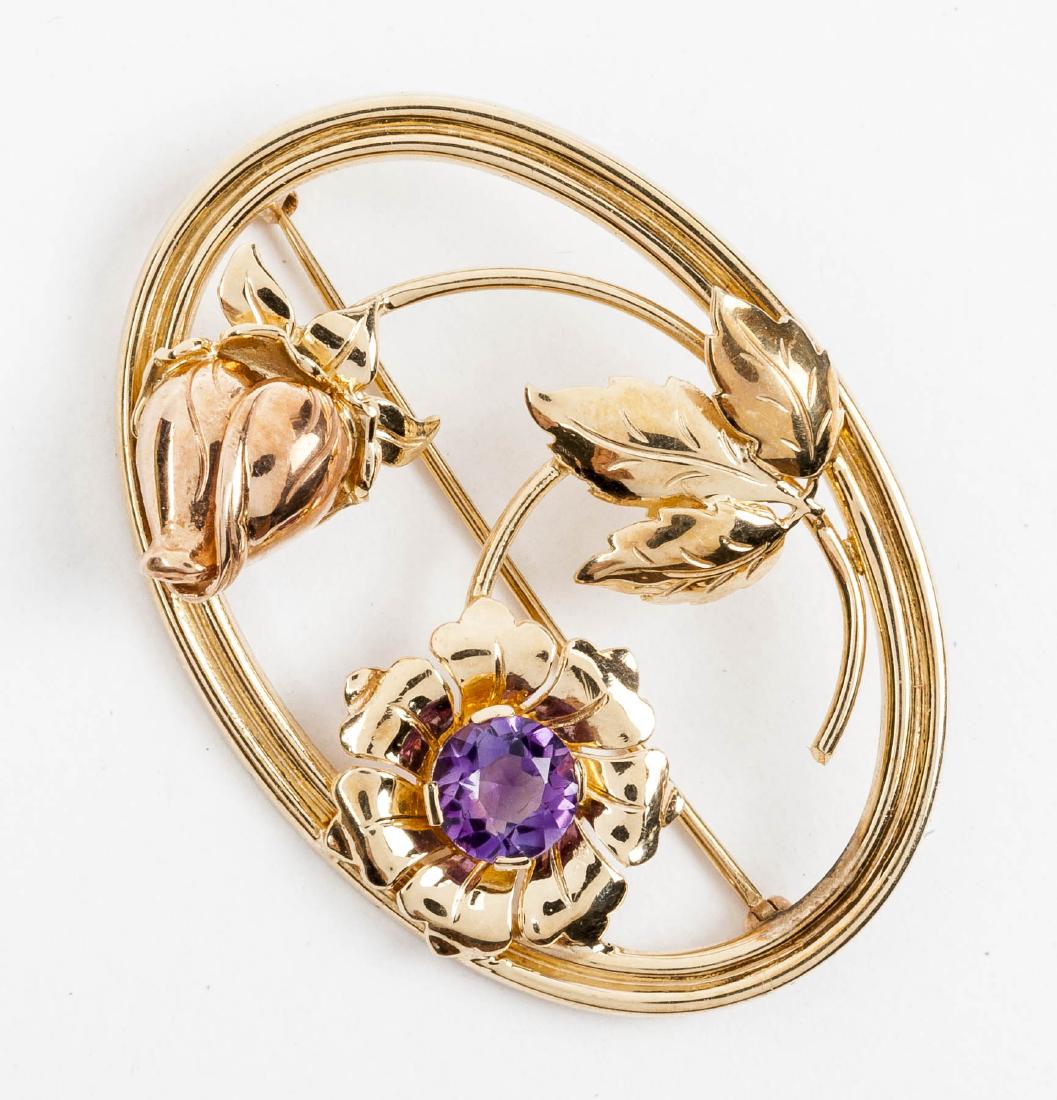 14K Amethyst Flower Brooch (1 of 1)