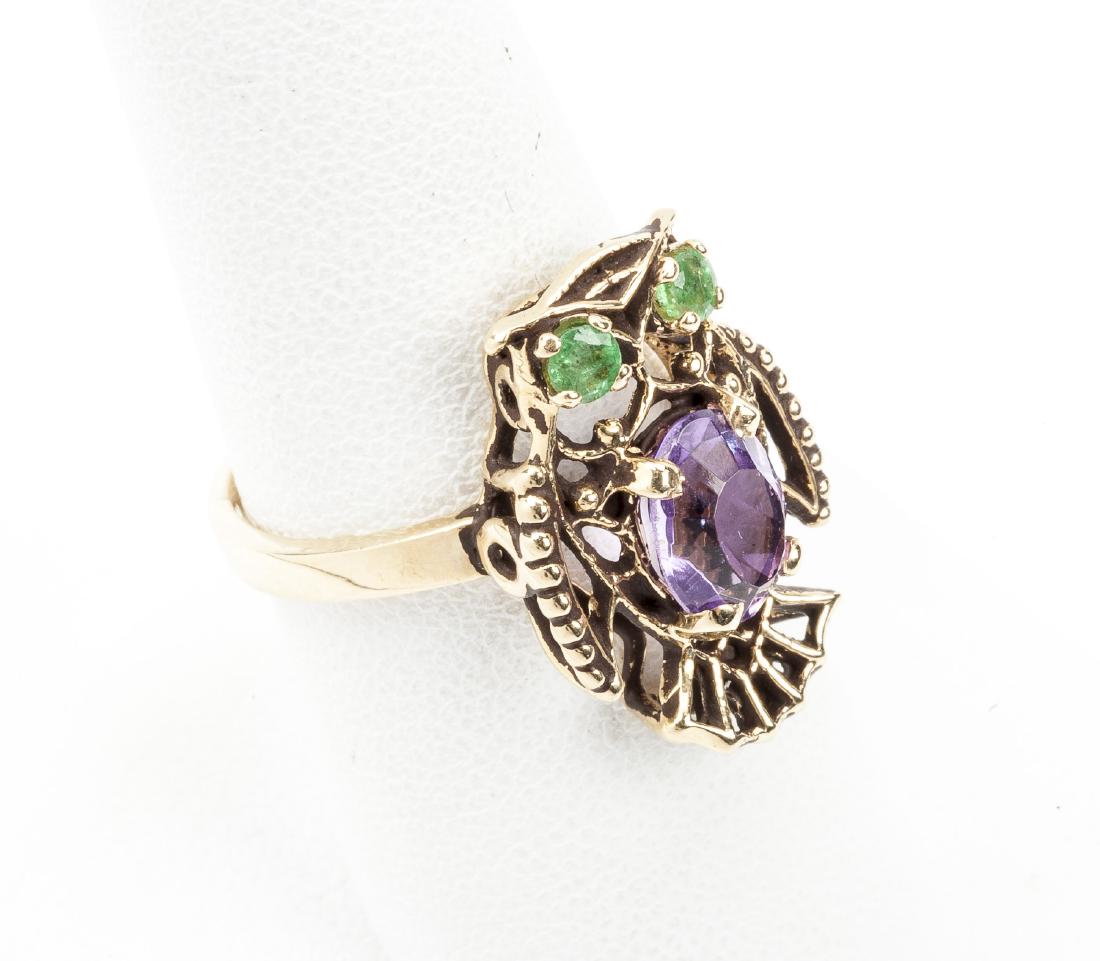 14K Amethyst and Emerald Owl Ring (1 of 2)
