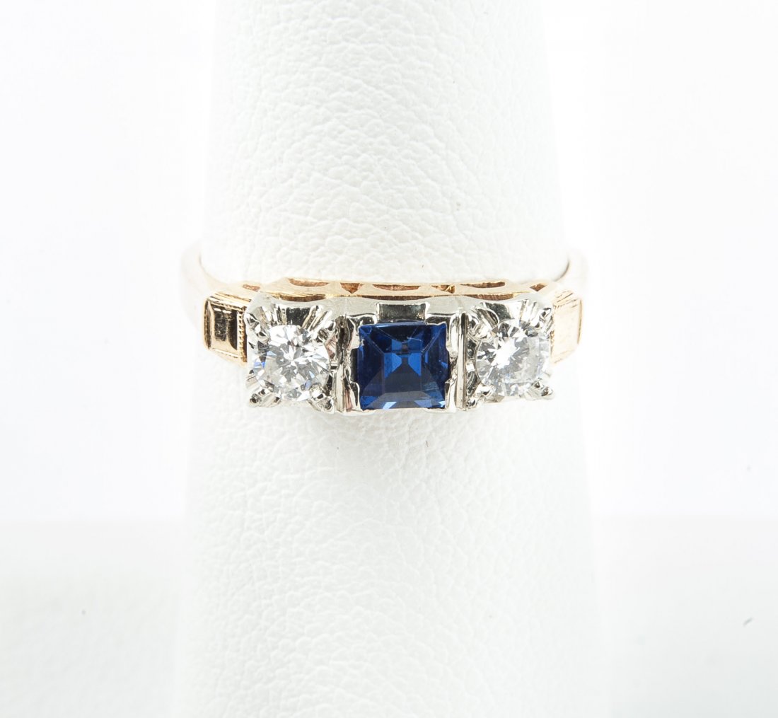 18K Edwardian Diamond and Sapphire Ring (1 of 3)