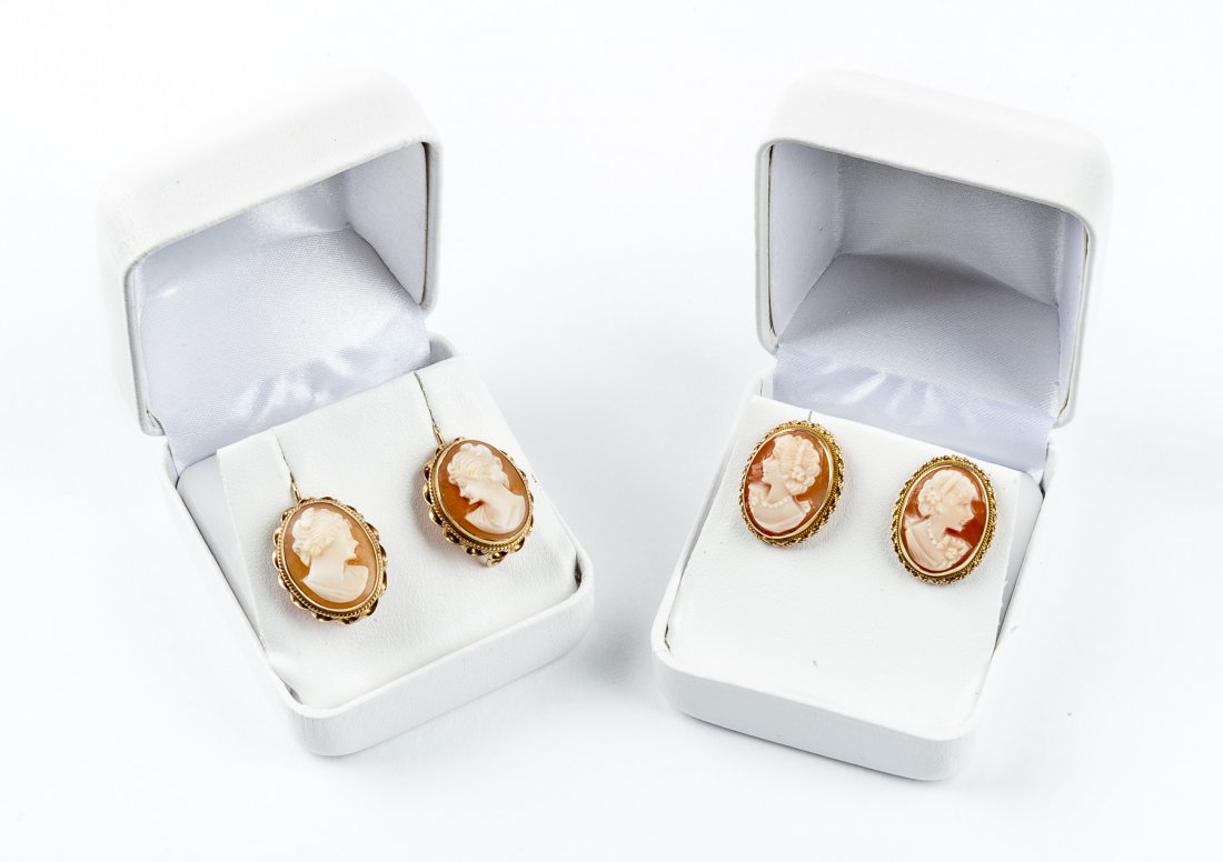 2 Pairs Italian 14K Cameo Earrings (1 of 4)