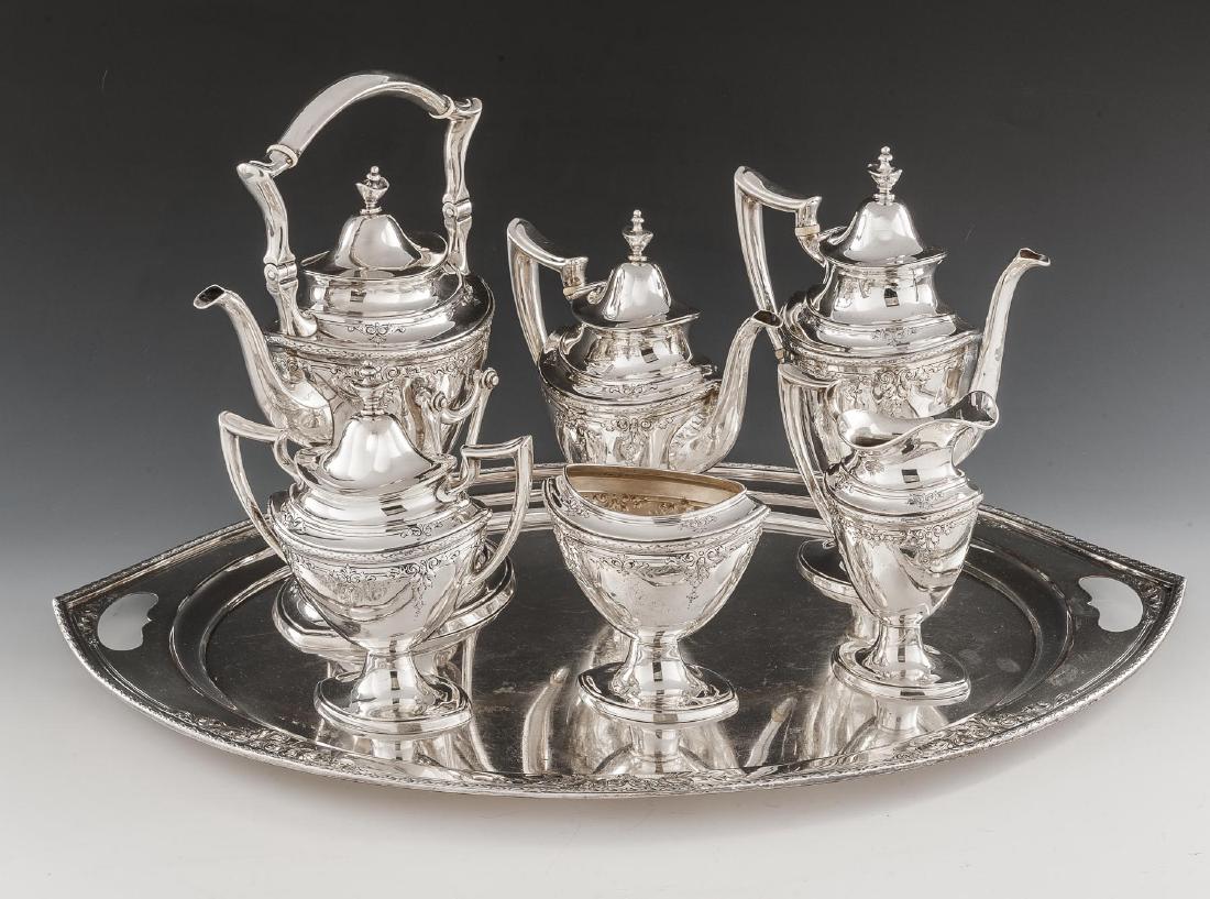 6 Pcs Hardy & Hayes Sterling Tea Set & Tray (1 of 7)
