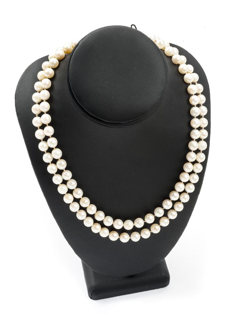 Double Strand Pearl Necklace with Diamond Clasp (1 of 2)
