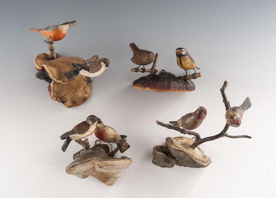 4 Carved Bird Groupings on Fungus Mounts (1 of 6)