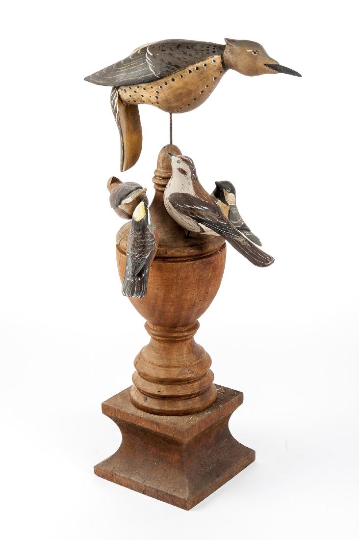 Group of Folk Art Carved Birds on Large Finial (1 of 3)