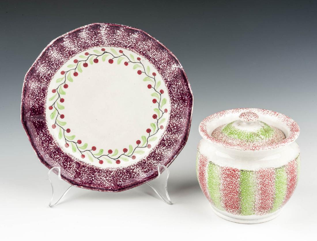 2 Pcs Spatterware Incl Lidded Sugar Bowl (1 of 3)