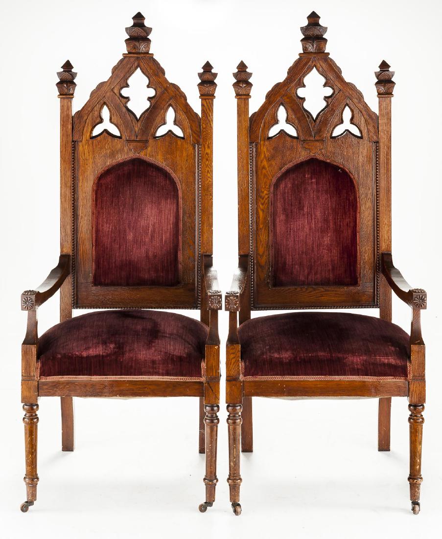 Pair of Ecclesiastical Gothic Oak Chairs (1 of 5)