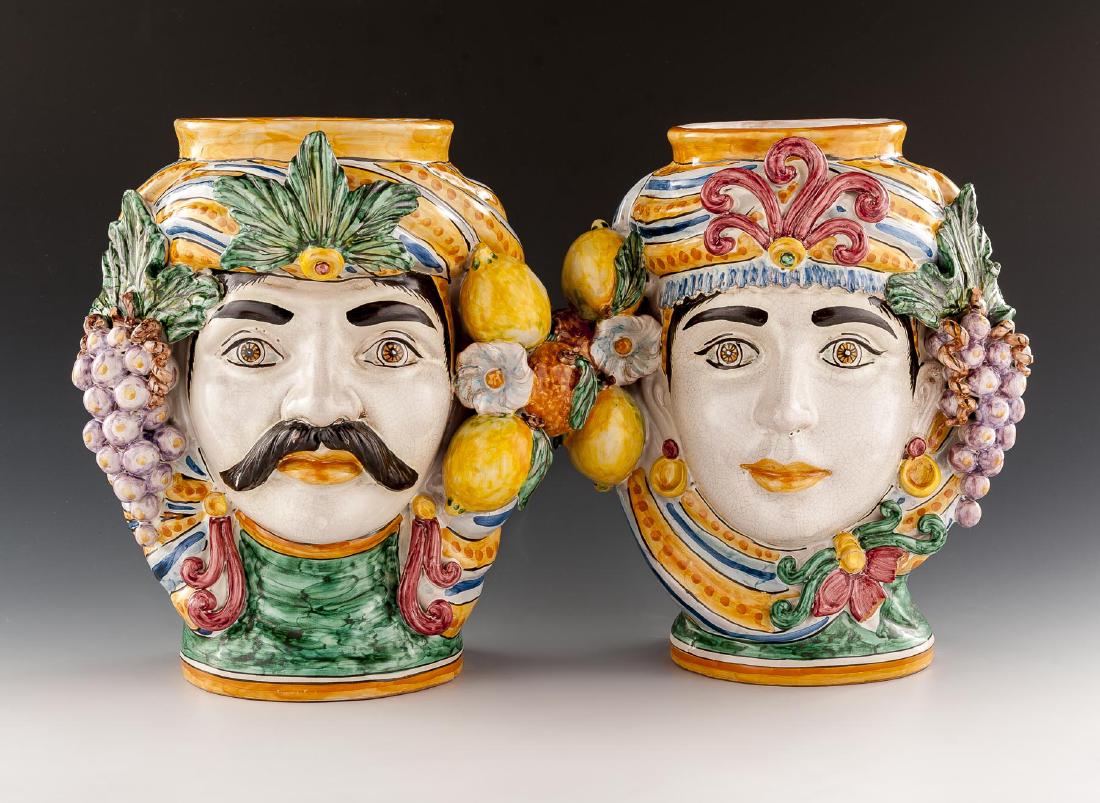 2 Caltagirone Figurine Pottery Vases (1 of 8)