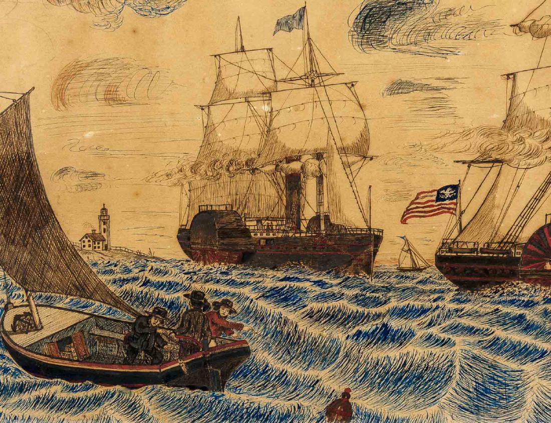 19th Century Folk Art Watercolor of American Ships (1 of 4)