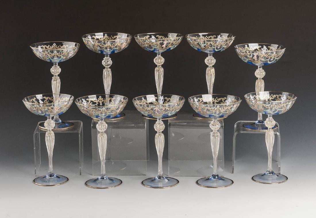 10 Murano Blue Glass & Enamel Compotes (1 of 4)