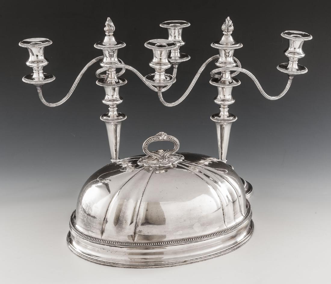 Silverplate Meat Dome & Pr Ellis Barker Candelabra (1 of 3)