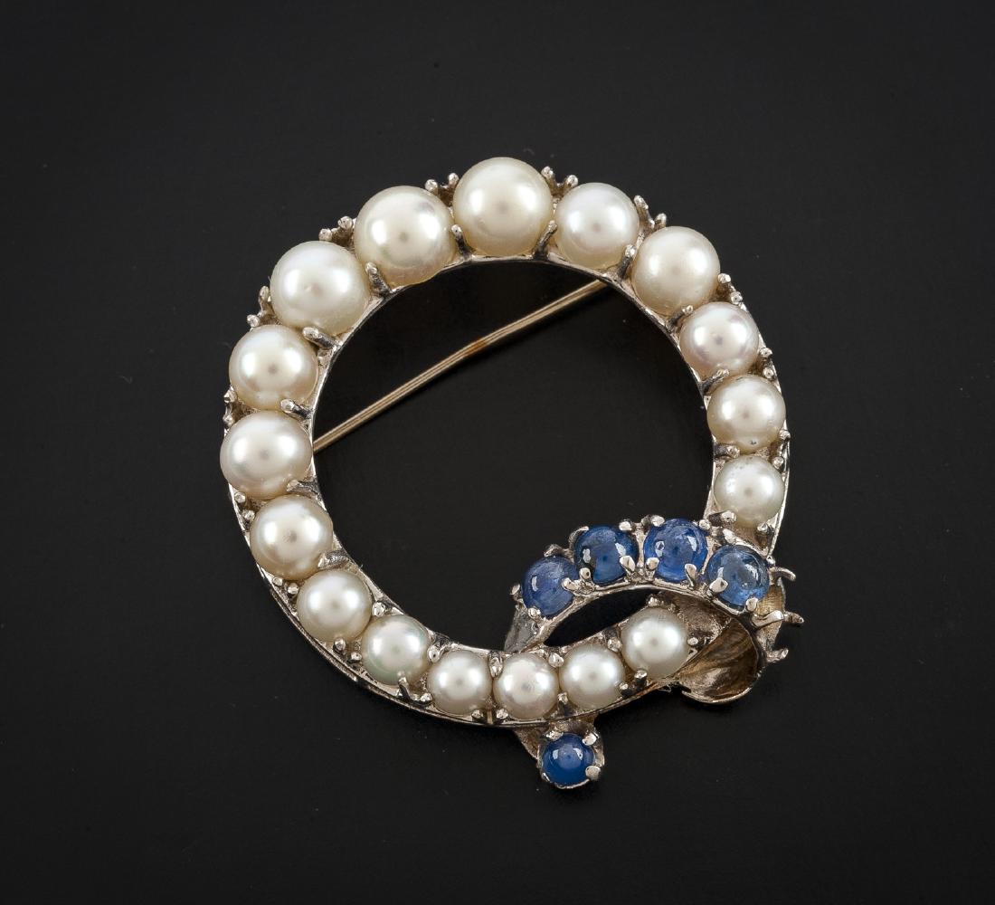 14K Pearl & Sapphire Brooch (1 of 3)