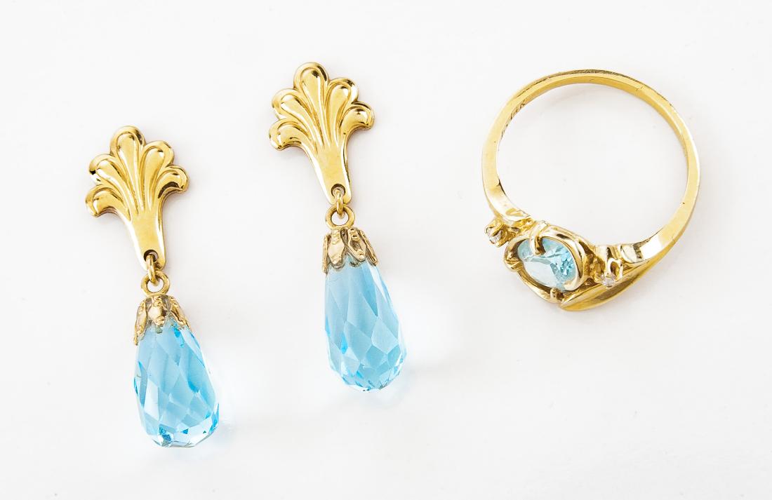 14K Blue Topaz Ring & Earrings (1 of 3)