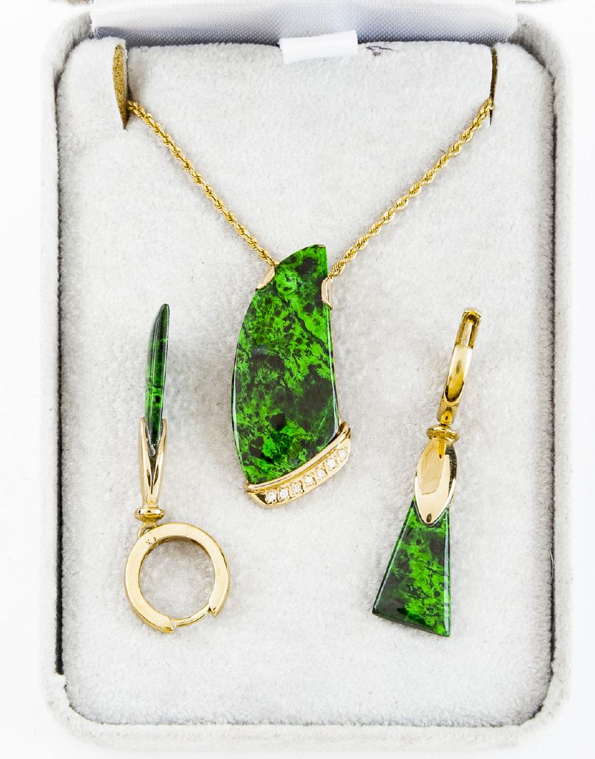 14K Malachite & Diamond Necklace & Earrings (1 of 2)