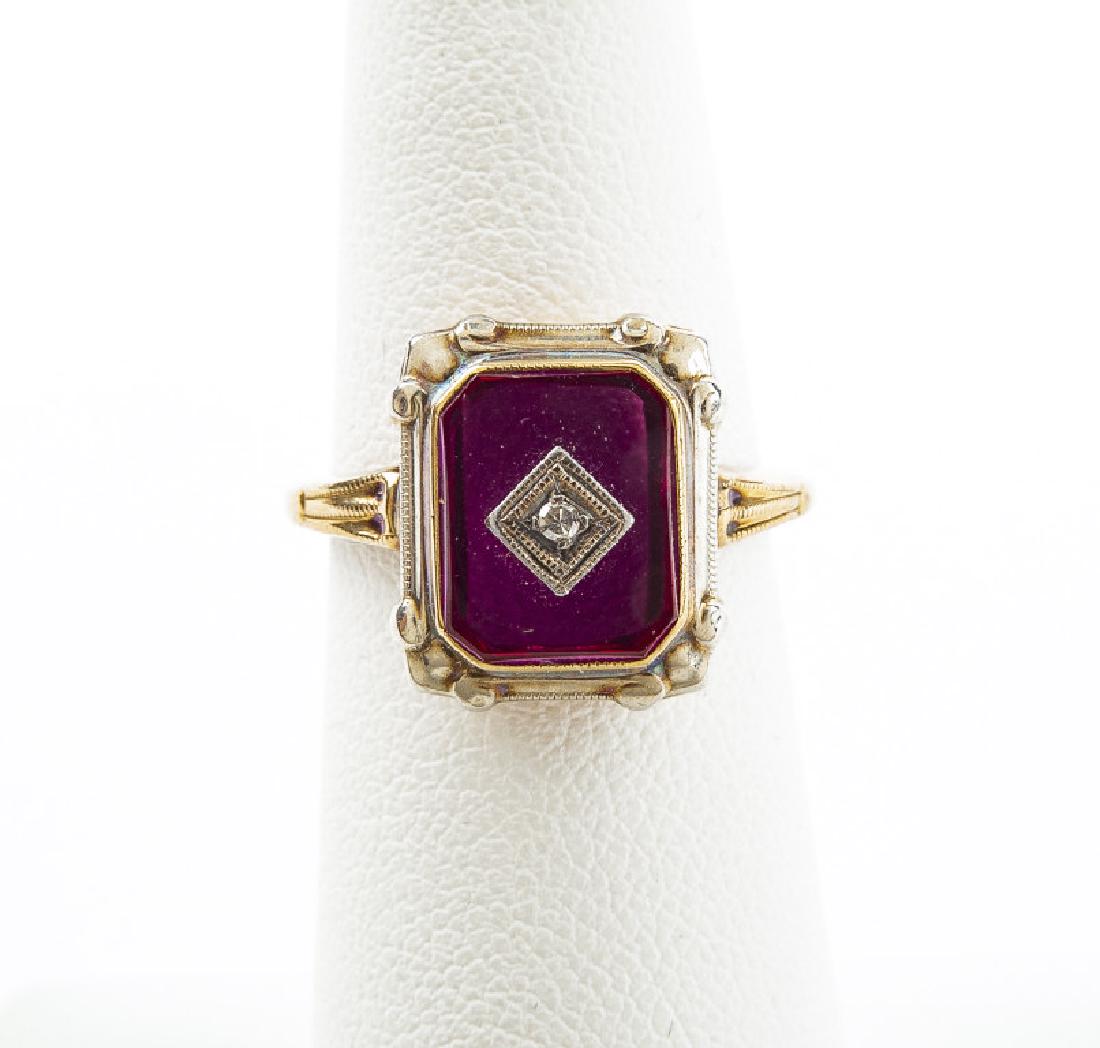 Antique Pink Glass & Diamond Ring (1 of 2)
