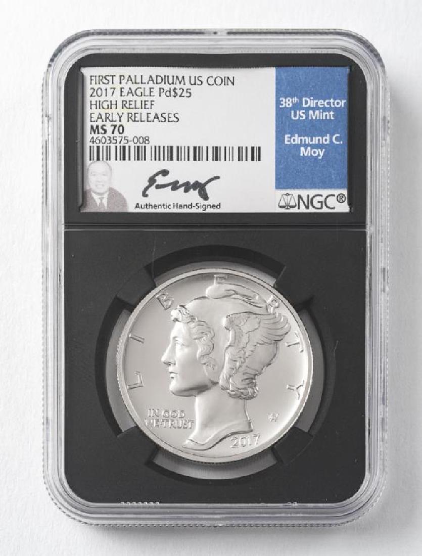 2017 Palladium $25 Coin High Relief: DESCRIPTION: 2017 palladium $25 coin high relief. CONDITION: MS70 Early Release.
