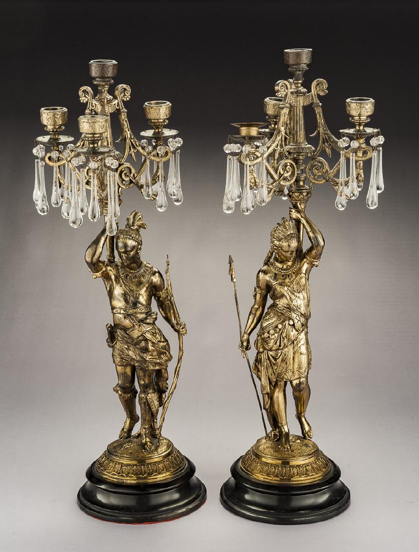 Pair of Figural Indian Candelabra with Crystals (1 of 2)