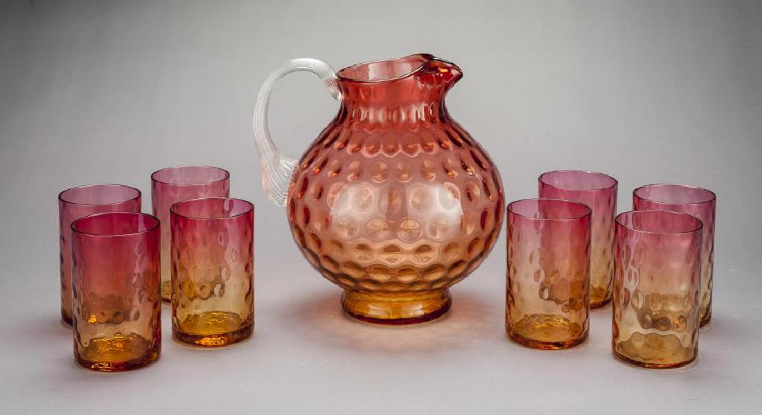 9 Pc Libbey Amberina Thumbprint Water Set (1 of 3)