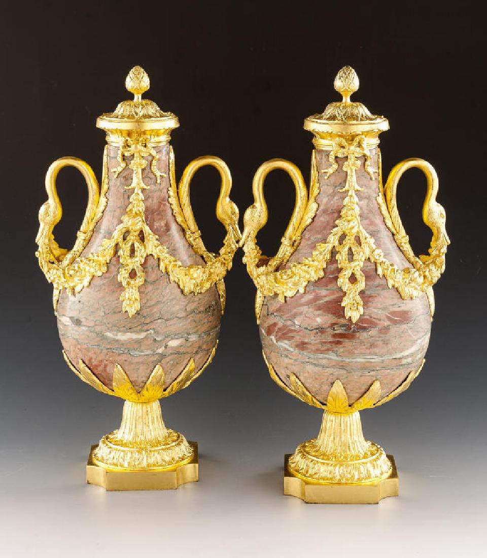 Pair of French Marble & Ormolu Mounted Urns (1 of 5)