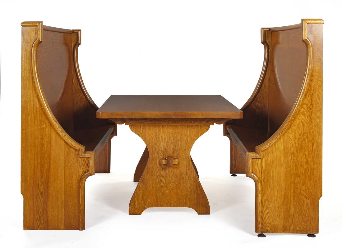 Mission Oak Trestle Table & Matching High Benches (1 of 4)