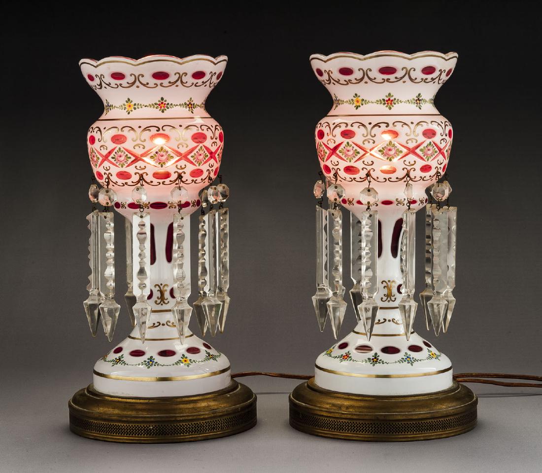 Pair of Bohemian Pink Cased Glass Lustres (1 of 5)
