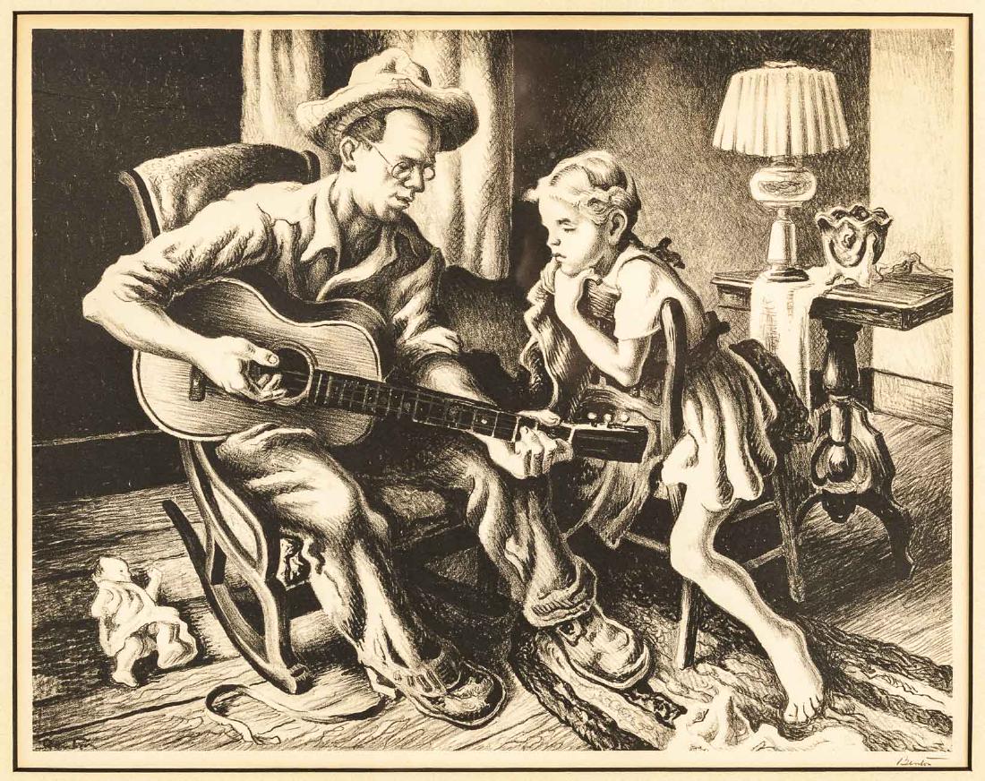 Thomas Hart Benton (Missouri, 1889-1975): DESCRIPTION: Thomas Hart Benton (Missouri, 1889-1975). Lithograph on paper. The Music Lesson. Edition of 250 published by Associated American Artists in 1943. Signed in plate lower left. Pencil signed