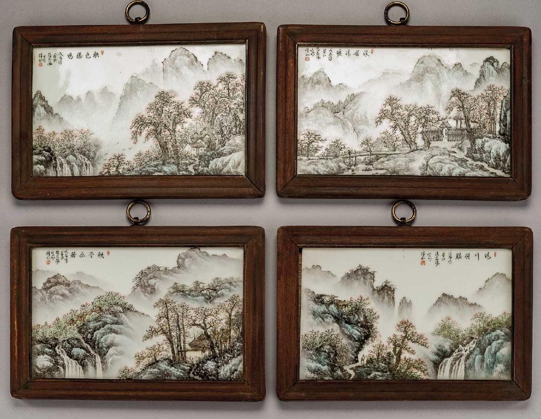 4 Chinese Porcelain Plaques Mountain Scenes (1 of 6)
