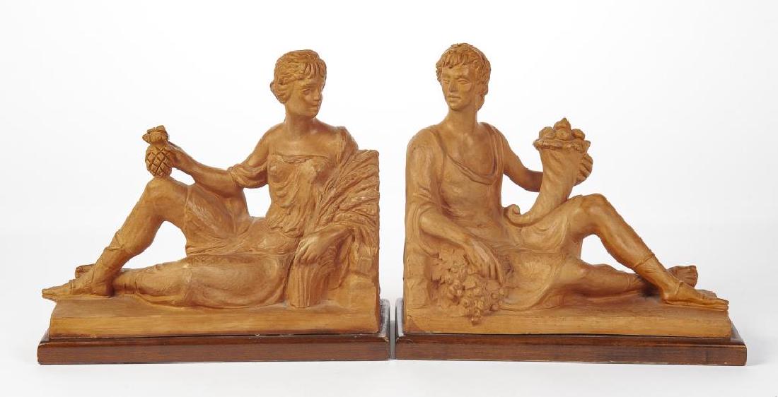 Pair Frederick Cooper Figural Bookends: DESCRIPTION: A pair of Frederick Cooper figural terra cotta bookends. MEASUREMENTS: Each 12" x 5" x 11" high. CONDITION: Good.