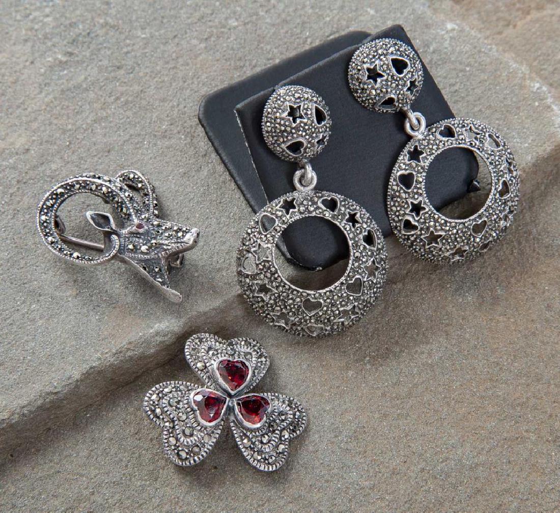Sterling Marcasite Earrings & 2 Pins (1 of 2)