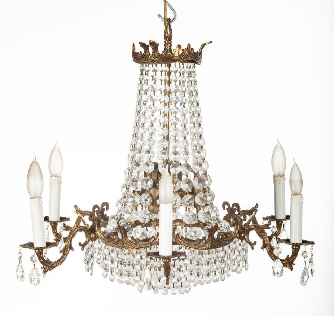 6 Arm Brass and Crystal Chandelier (1 of 1)