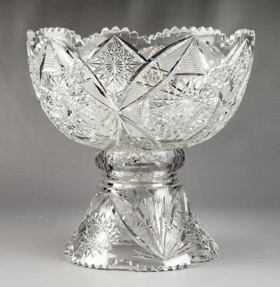 American Brilliant Cut Glass Punch Bowl on Stand