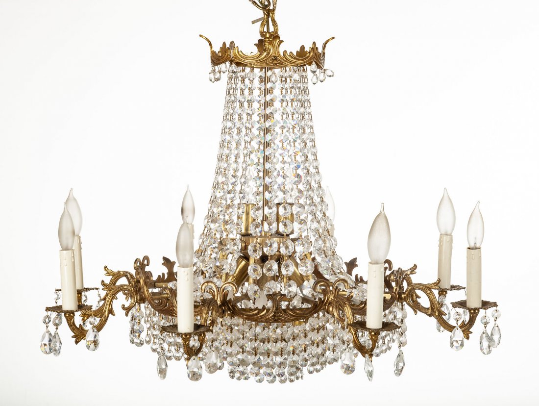 8 Arm Brass and Crystal Chandelier (1 of 1)