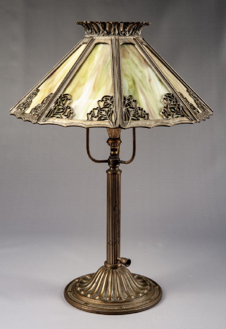 Bradley & Hubbard Slag Glass Gas Table Lamp
