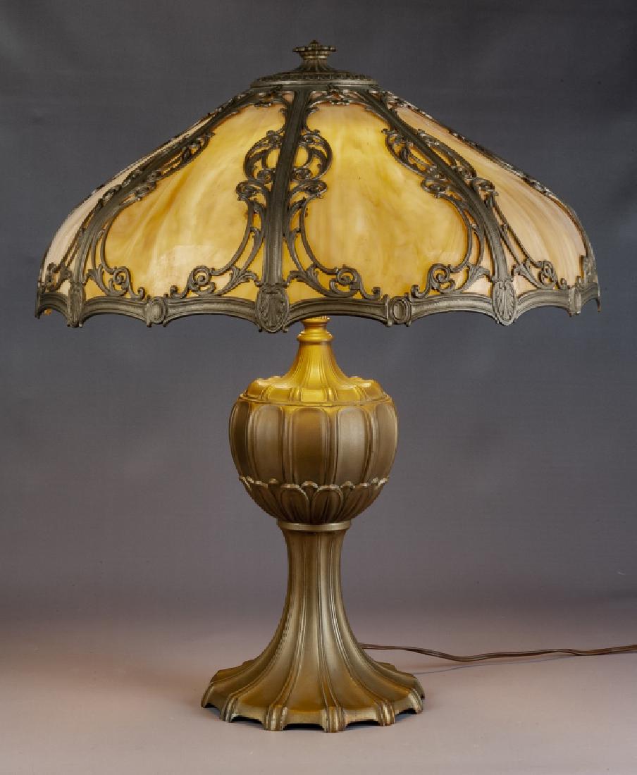 Bent Panel Caramel Slag Glass Lamp (1 of 3)