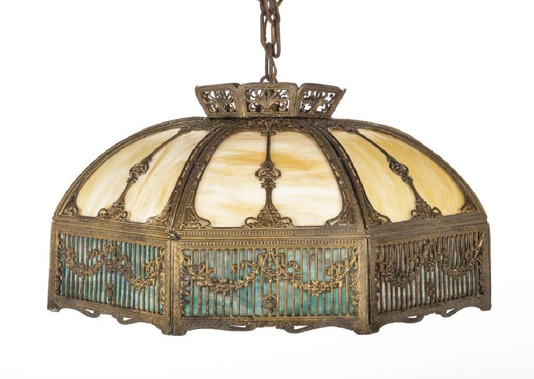 16 Panel Bi Color Slag Glass Hanging Lamp (1 of 1)