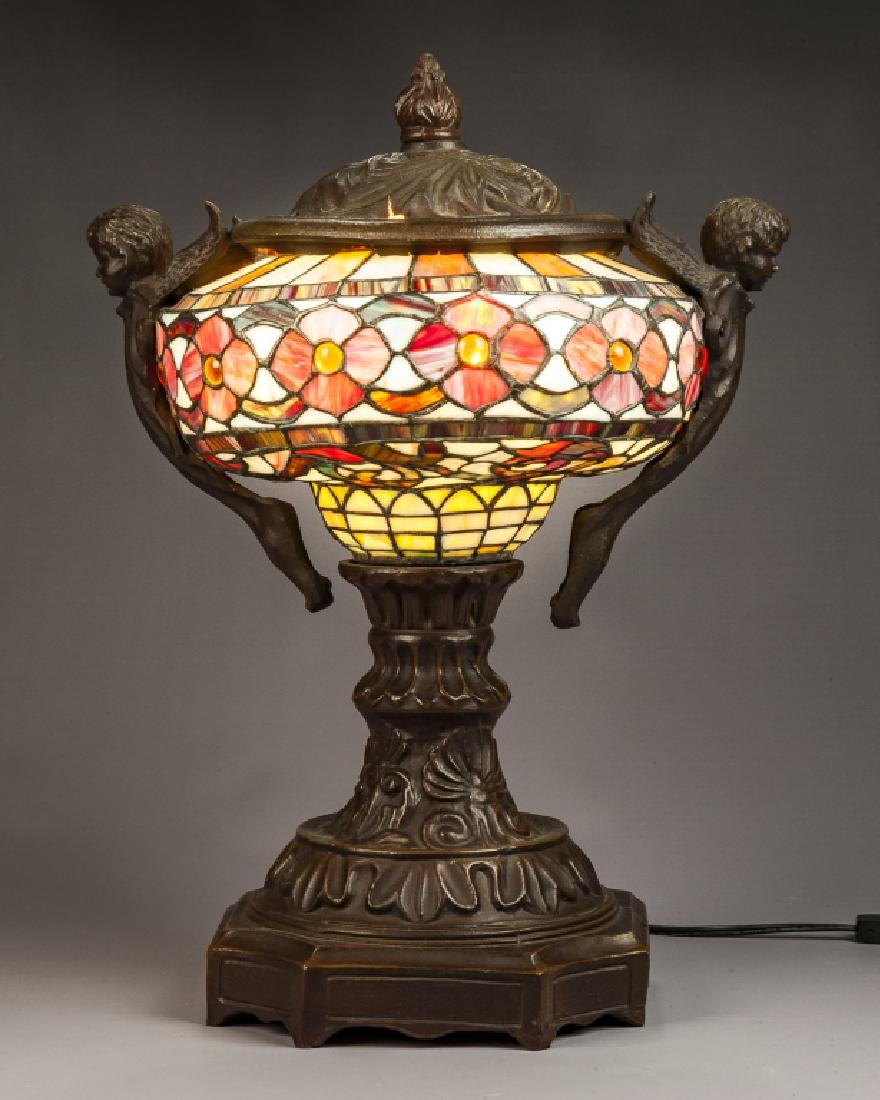 Urn-Shaped Table Lamp with Slag Shade (1 of 5)