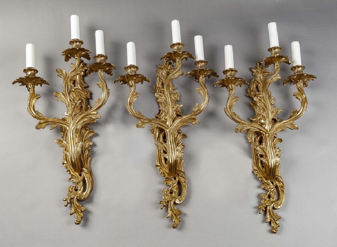 3 Louis XV Style Gilt Bronze 3 Lite Sconces (1 of 4)