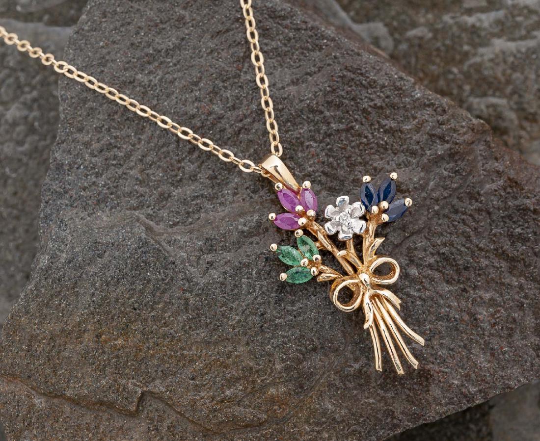 14K Gemstone Bouquet Pendant Necklace (1 of 2)