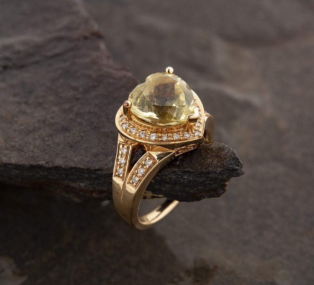 14K Yellow Quartz & Diamond Heart Ring (1 of 2)