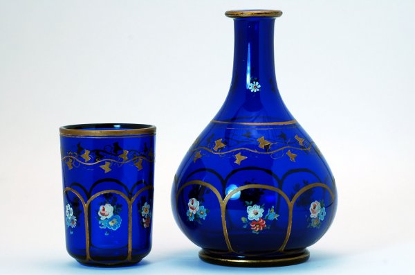 Bohemian Handpainted Cobalt Tumble-Up Set - 3
