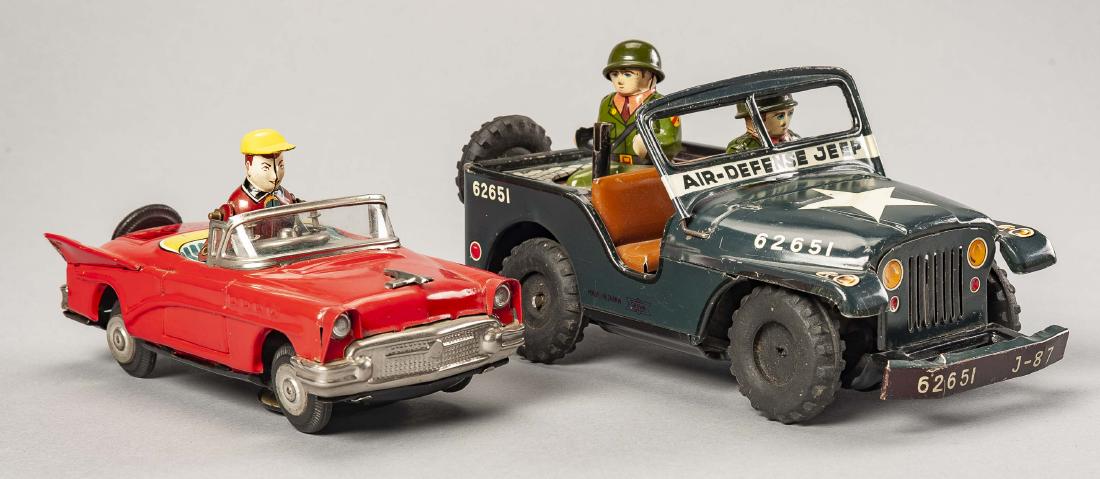 2 Tin Litho Cars incl Air Defense jeep (1 of 10)