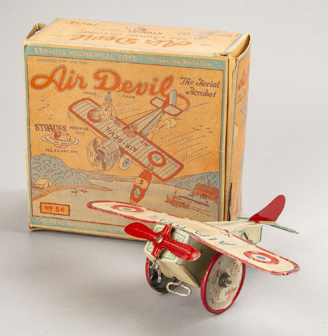 Strauss Air Devil Tin Litho Wind Up Airplane in OB (1 of 4)