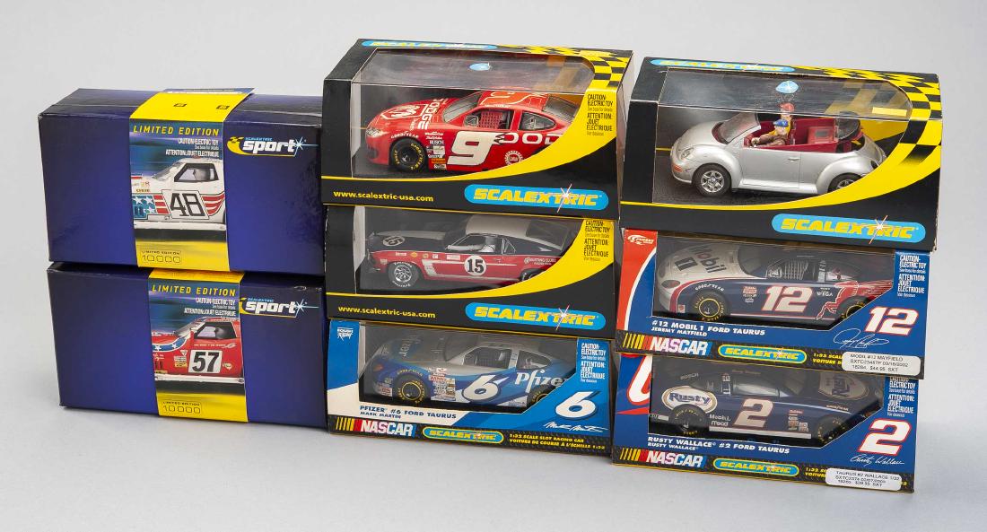 8 Scalextric Slot Cars in OBs (1 of 3)