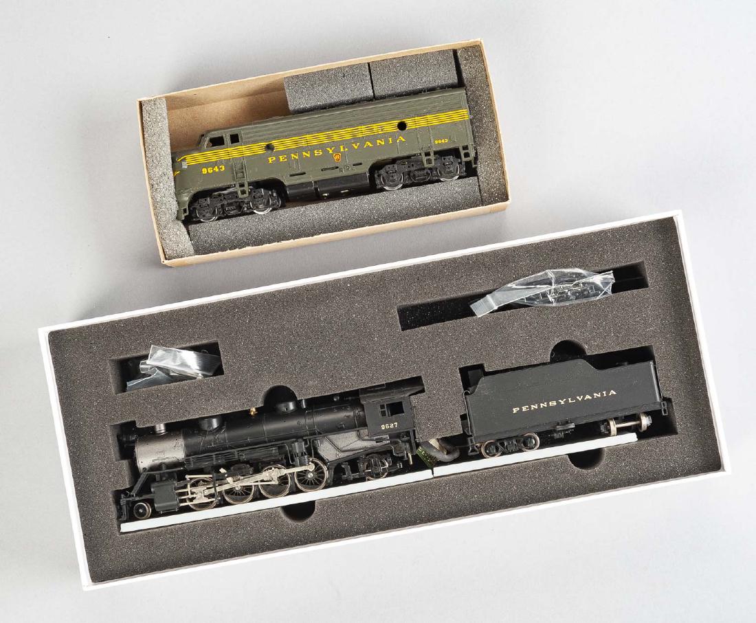 2 Athearn PRR Locos in OBs: DESCRIPTION: Two Athearn Pennsylvania Railroad locomotives in original boxes. Includes F-7 A&B PRR Ath3207 S#2543 and Genesis from Athearn 2-8-2 USRA PRR G9003 S#12673. MEASUREMENTS: HO gauge. CONDITI