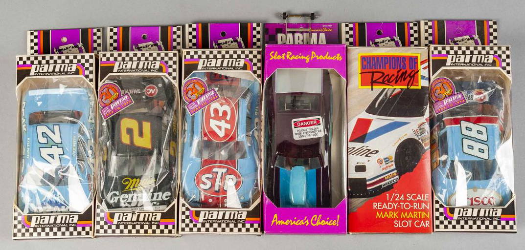 7 Parma 1/24 Scale Slot Cars In Obs Incl Flexi Kar