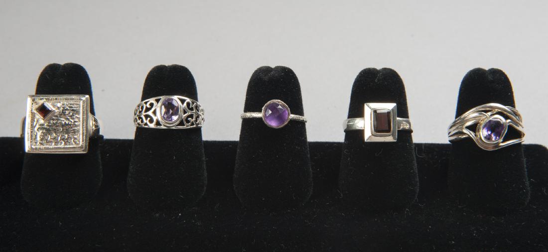 5 Sterling Amethyst & Garnet Rings (1 of 2)