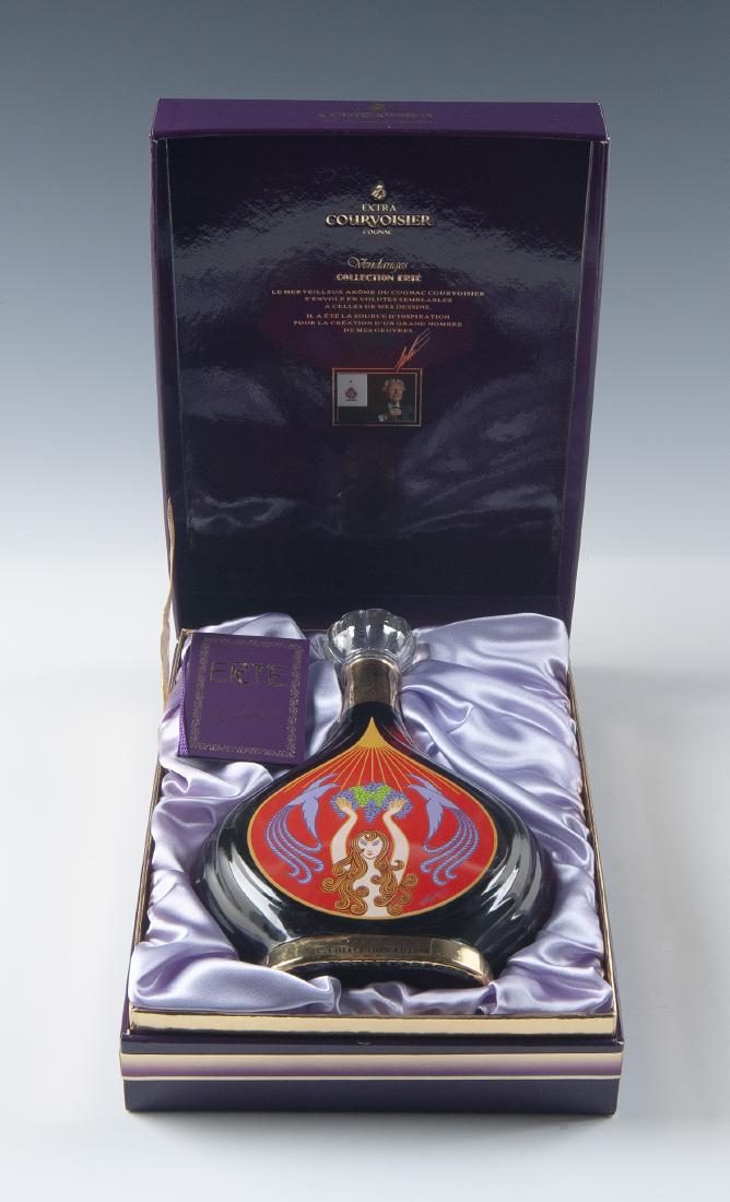 Courvoiser Cognac Erte Collectible Bottle No.2: DESCRIPTION: IMPORTANT NOTE: Must be picked up at Cordier Auction House. Shipping not available.Courvoisier cognac Erte collectible bottle number 2 - Vendages A208. MEASUREMNETS: 750 ml bottle 10" hig
