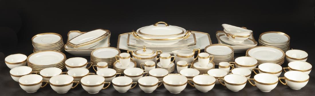 152 Pcs Rosenthale China Dinner Service: DESCRIPTION: One hundred and fifty-two pieces Rosenthale dinnerware with gold rim pattern. Marked "Rosenthale Selb-Bavaria Aida". Includes twenty-eight 10" dinner plates, eleven 10" bowl plates, nine 
