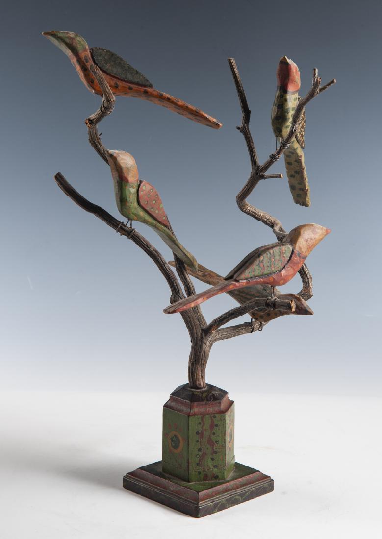 J. Murphy Folk Art Carved Birds on Tree (1 of 5)