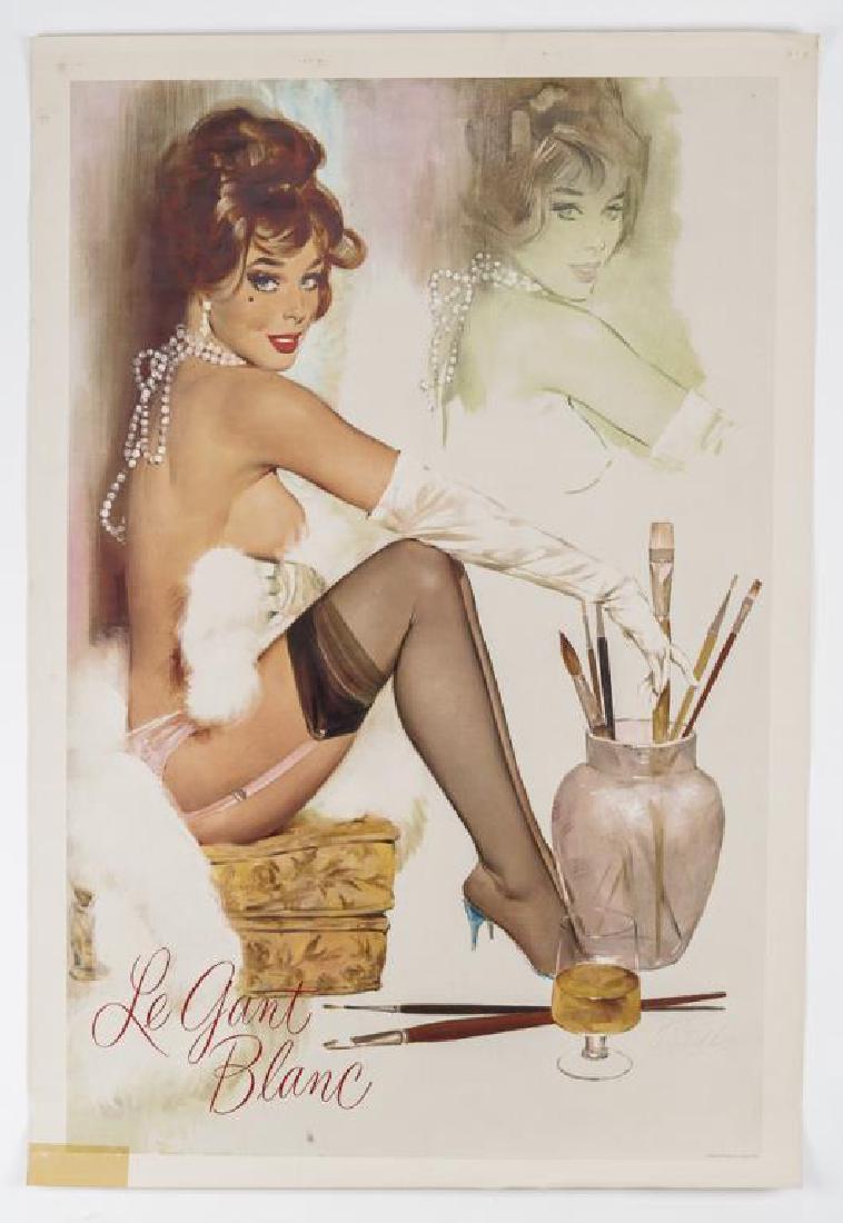 Fritz Willis (California, 1907-1979) Le Gant Blanc: DESCRIPTION: Fritz Willis (California, 1907-1979). Le Gant Blanc pinup poster. 1960s. Marked lower right "B & B Div. Stand. Pck'g. Corp., U.S.A.". MEASUREMENTS: 37-1/2" x 25-1/2". CONDITION: Four stap